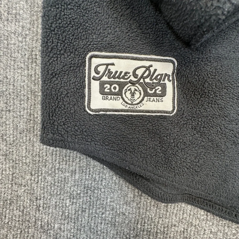 True Religion Fleece Shirt Jacket Mens Medium Black Snap Front Shacket Horseshoe